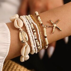 Multilayer Shell Starfish Conch Anklet bracelet, Wrist Bracelet Boho Beaded